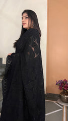 Arsh Handcrafted Georgette All Over Chikan Black Embroidered Saree