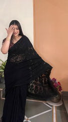 Arsh Handcrafted Georgette All Over Chikan Black Embroidered Saree