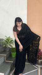 Arsh Handcrafted Georgette All Over Chikan Black Embroidered Saree