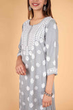 Arsh Handcrafted Kurti And Plazzo 2 pc Chikankari Set in Steel Grey Colour