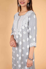 Arsh Handcrafted Kurti And Plazzo 2 pc Chikankari Set in Steel Grey Colour