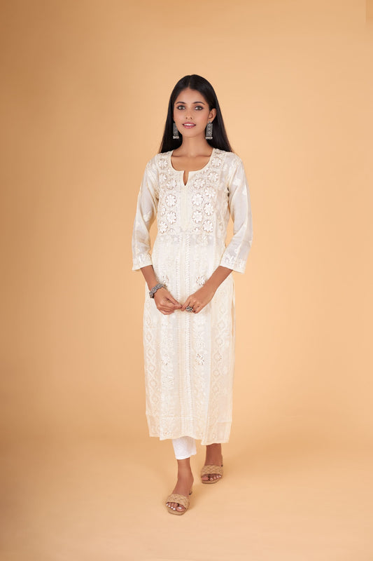 Arsh Handcrafted Front Jaal Fancy Pure Silk Kurti