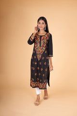 Arsh Handcrafted Multi on Black Pure Cotton Kurti