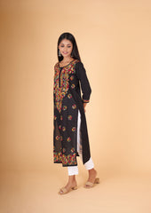 Arsh Handcrafted Multi on Black Pure Cotton Kurti