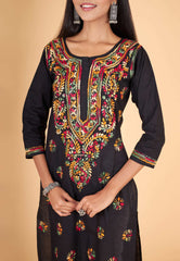 Arsh Handcrafted Multi on Black Pure Cotton Kurti