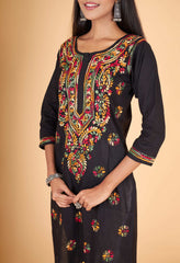 Arsh Handcrafted Multi on Black Pure Cotton Kurti