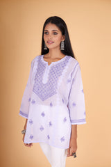 Arsh Handcrafted Lavender Pure Cotton Short Top