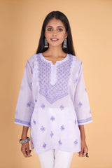 Arsh Handcrafted Lavender Pure Cotton Short Top