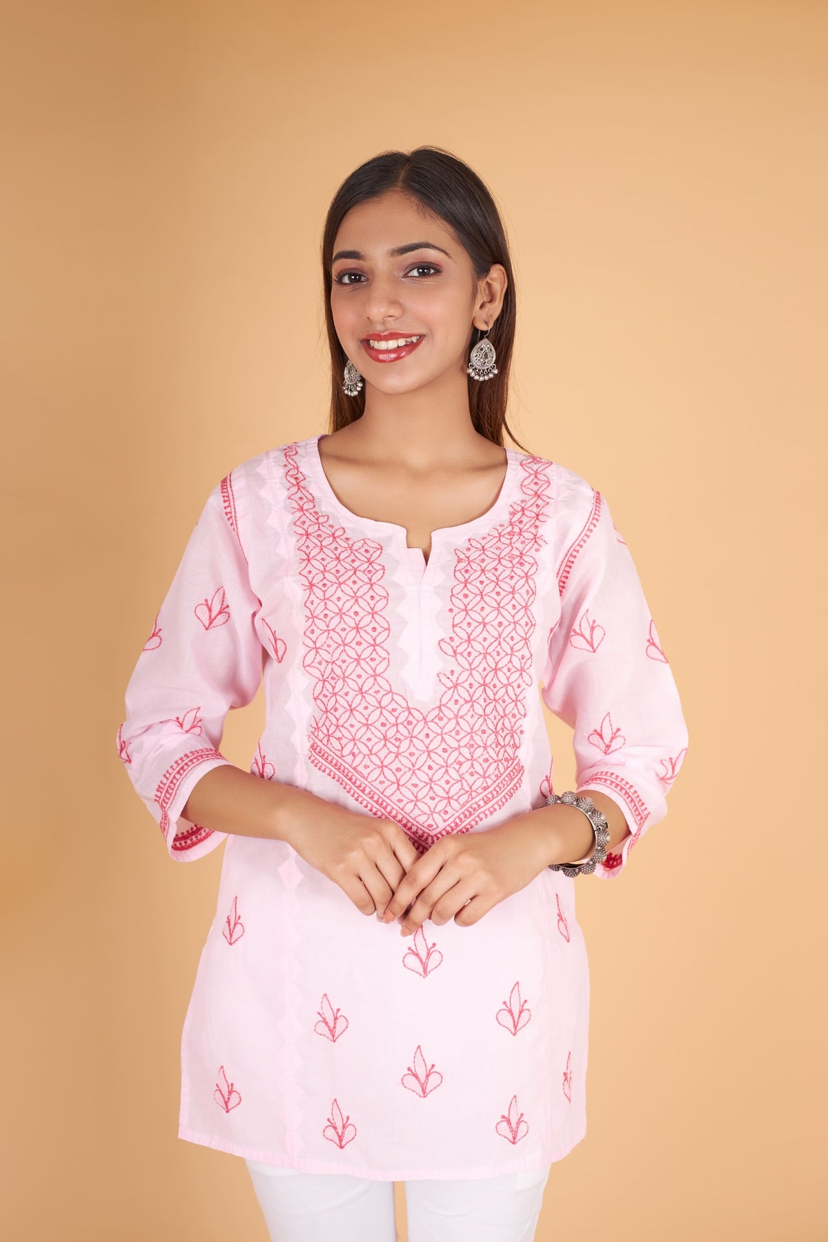 Arsh Handcrafted Pink Pure Cotton Short Top