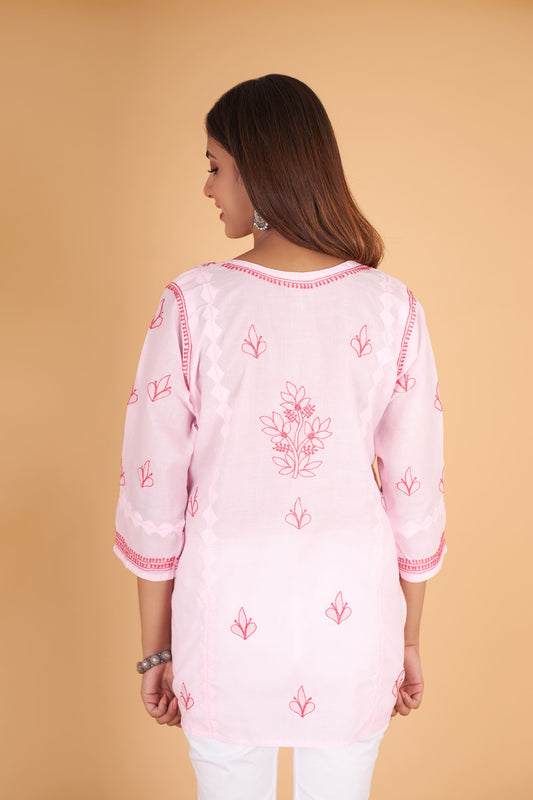 Arsh Handcrafted Pink Pure Cotton Short Top