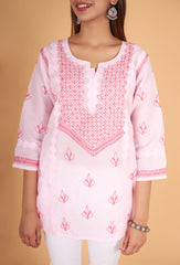 Arsh Handcrafted Pink Pure Cotton Short Top