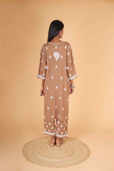 Arsh Handcrafted Kurti And Plazzo 2 pc Chikankari Set in Brown Colour