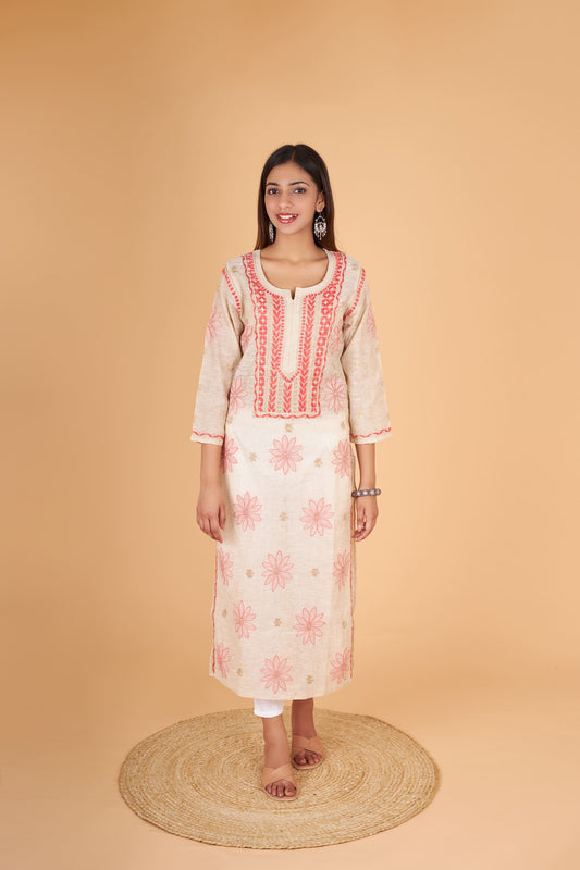 Arsh Handcrafted Gala Boota Khadi Cotton Kurti