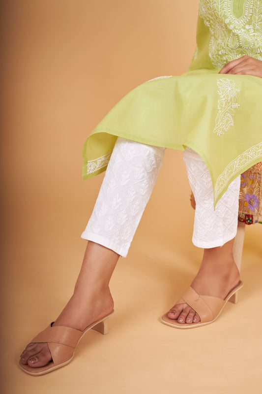 Arsh Handcrafted Pintuck Stretchable Cotton Chikankari Pant