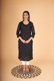 Arsh Handcrafted Black Front Jaal Pure Cotton Kurti