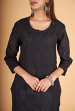 Arsh Handcrafted Black Front Jaal Pure Cotton Kurti