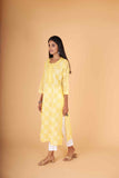 Arsh Handcrafted Yellow Front Jaal Pure Cotton Kurti