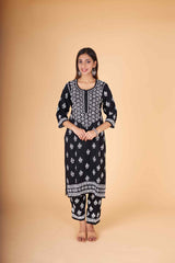 Arsh Handcrafted Kurti And Plazzo 2 pc Chikankari Set in Black Colour