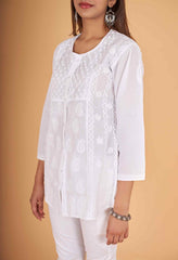 Arsh Handcrafted Pure Cotton Yog Neck Keel Chikan Shirt