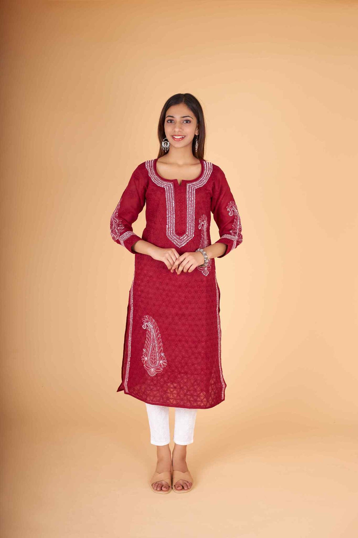 Arsh Handcrafted Boota Front Jaal Pure Cotton Kurti