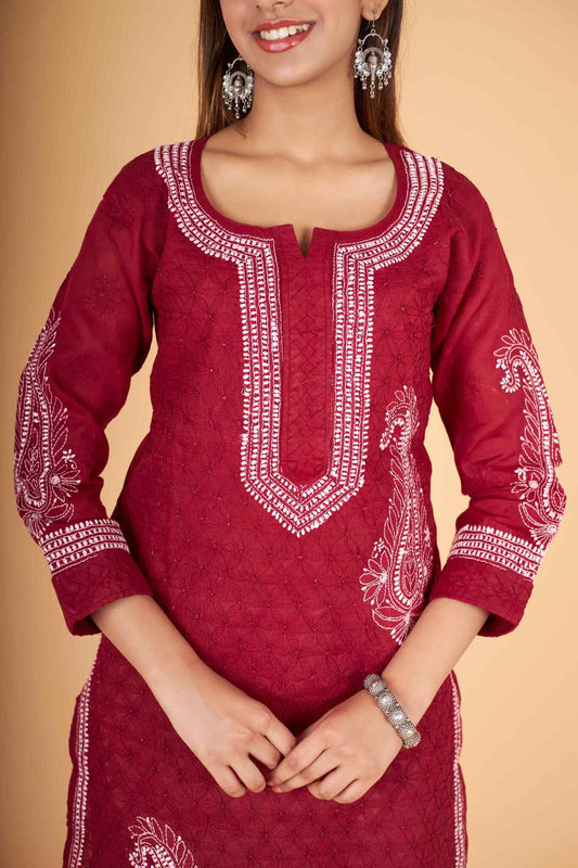 Arsh Handcrafted Boota Front Jaal Pure Cotton Kurti