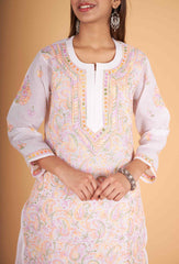 Arsh Handcrafted Multi on White Cotton Kurti