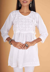 Arsh Handcrafted Pure Cotton Short Angarkha Chikan Top