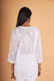 Arsh Handcrafted White Pure Cotton Chikan Short Top