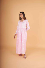 Arsh Handcrafted Pink Modal Chikankari Gown Dress