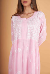 Arsh Handcrafted Pink Modal Chikankari Gown Dress