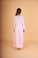 Arsh Handcrafted Pink Modal Chikankari Gown Dress