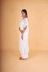 Arsh Handcrafted White Pure Viscose Georgette Kaftaan Dress