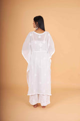 Arsh Handcrafted White Pure Viscose Georgette Kaftaan Dress