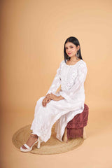 Arsh Handcrafted White Viscose Georgette Dyeable Muqaish Embellished Chikan Kurti