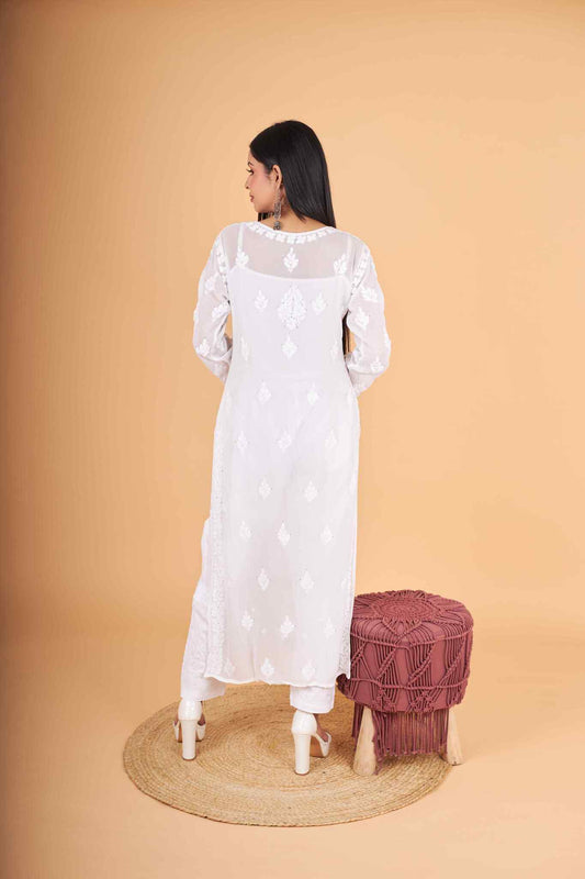 Arsh Handcrafted White Viscose Georgette Dyeable Muqaish Embellished Chikan Kurti