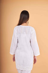 Arsh Handcrafted Pure Cotton Yog Neck with Daaman Lace Chikan Top