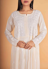 Arsh Handcrafted Cream Modal Chikankari Gown Dress