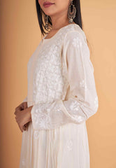 Arsh Handcrafted Cream Modal Chikankari Gown Dress