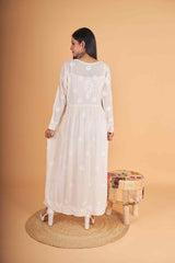 Arsh Handcrafted Cream Modal Chikankari Gown Dress