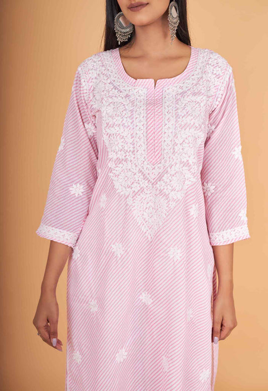 Arsh Handcrafted Leheriya Print Pure Cotton Chikan Kurti