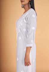 Arsh Handcrafted Leheriya Print Pure Cotton Chikan Kurti