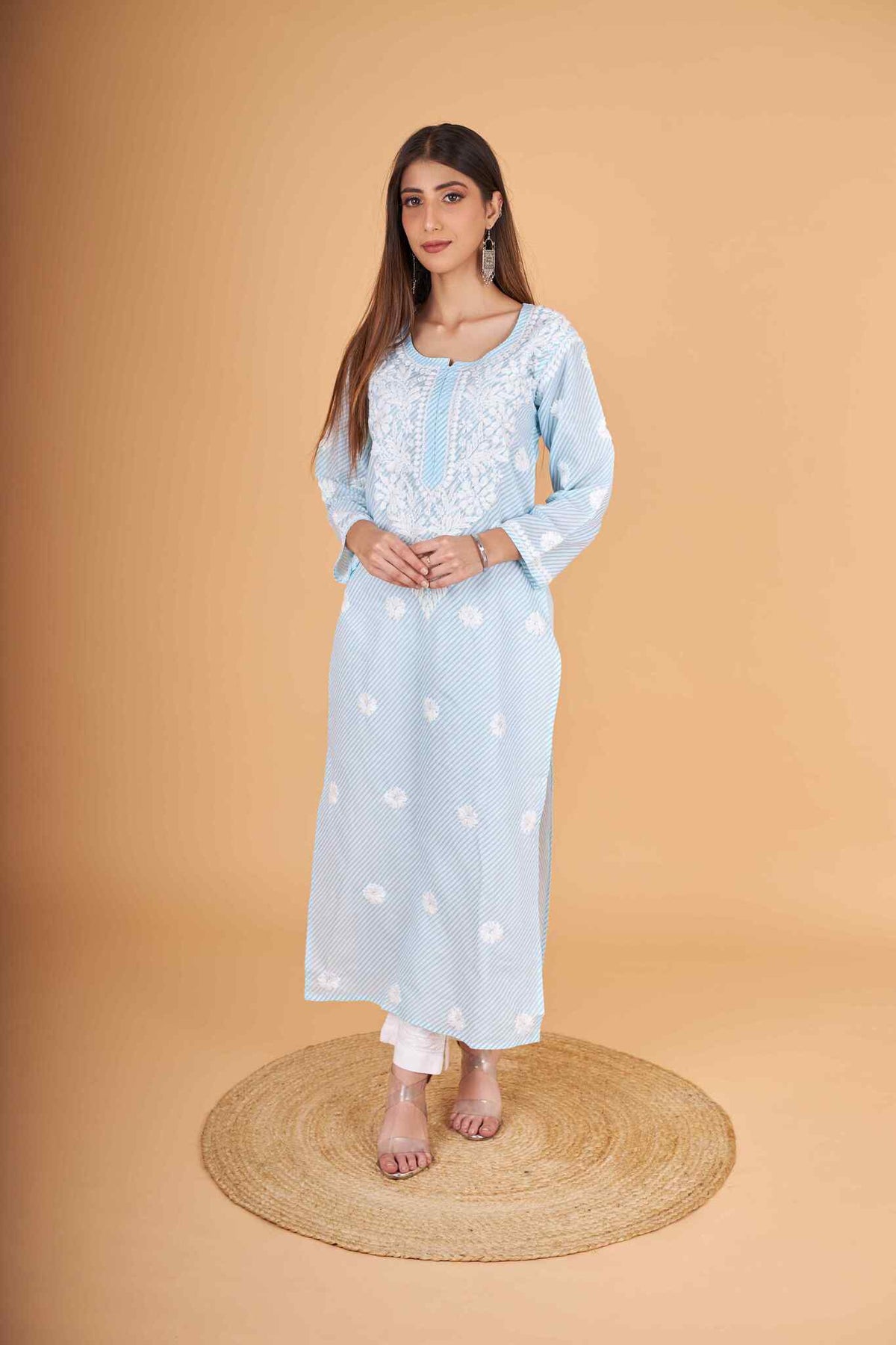 Arsh Handcrafted Leheriya Print Pure Cotton Chikan Kurti