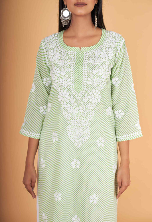 Arsh Handcrafted Leheriya Print Pure Cotton Chikan Kurti