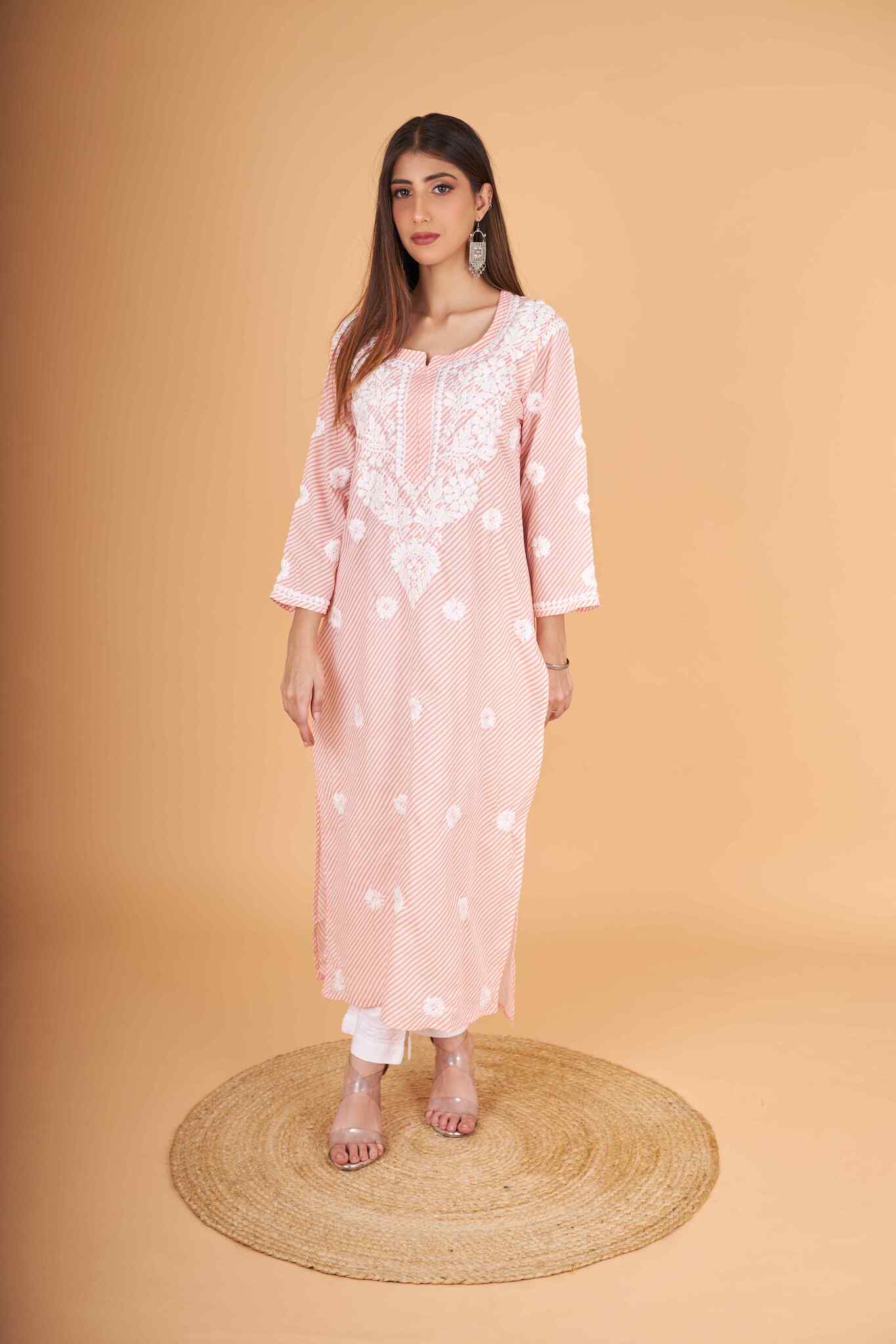 Arsh Handcrafted Leheriya Print Pure Cotton Chikan Kurti