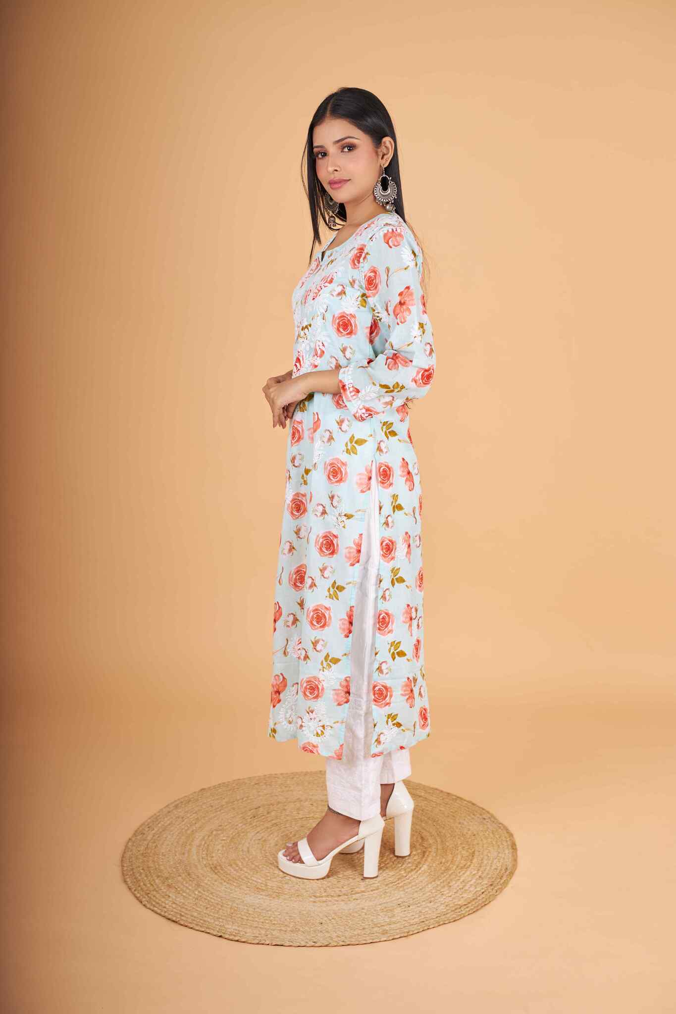 Arsh Handcrafted MulMul Cotton Printed Chikankari Kurti