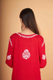 Arsh Handcrafted Red Salab Cotton Chikankari Kurti