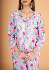 Arsh Handcrafted MulMul Cotton Printed Chikankari Kurti