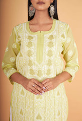 Arsh Handcrafted Mehendi Green Front Jaal with hanmade Jaali Kurti