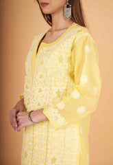 Arsh Handcrafted Pastel Yellow Front Jaal with handmade Jaali Chikankari Kurti