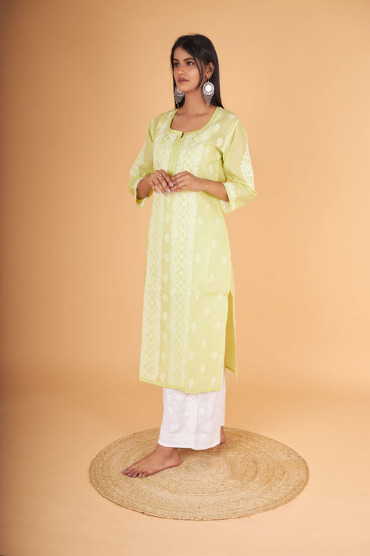 Arsh Handcrafted Parrot Green Pure Cotton Kurti